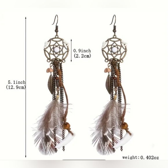 2 For 25$New! Earthy Feather Dangle Earrings with Bronze Accents NWT! - Picture 3 of 4
